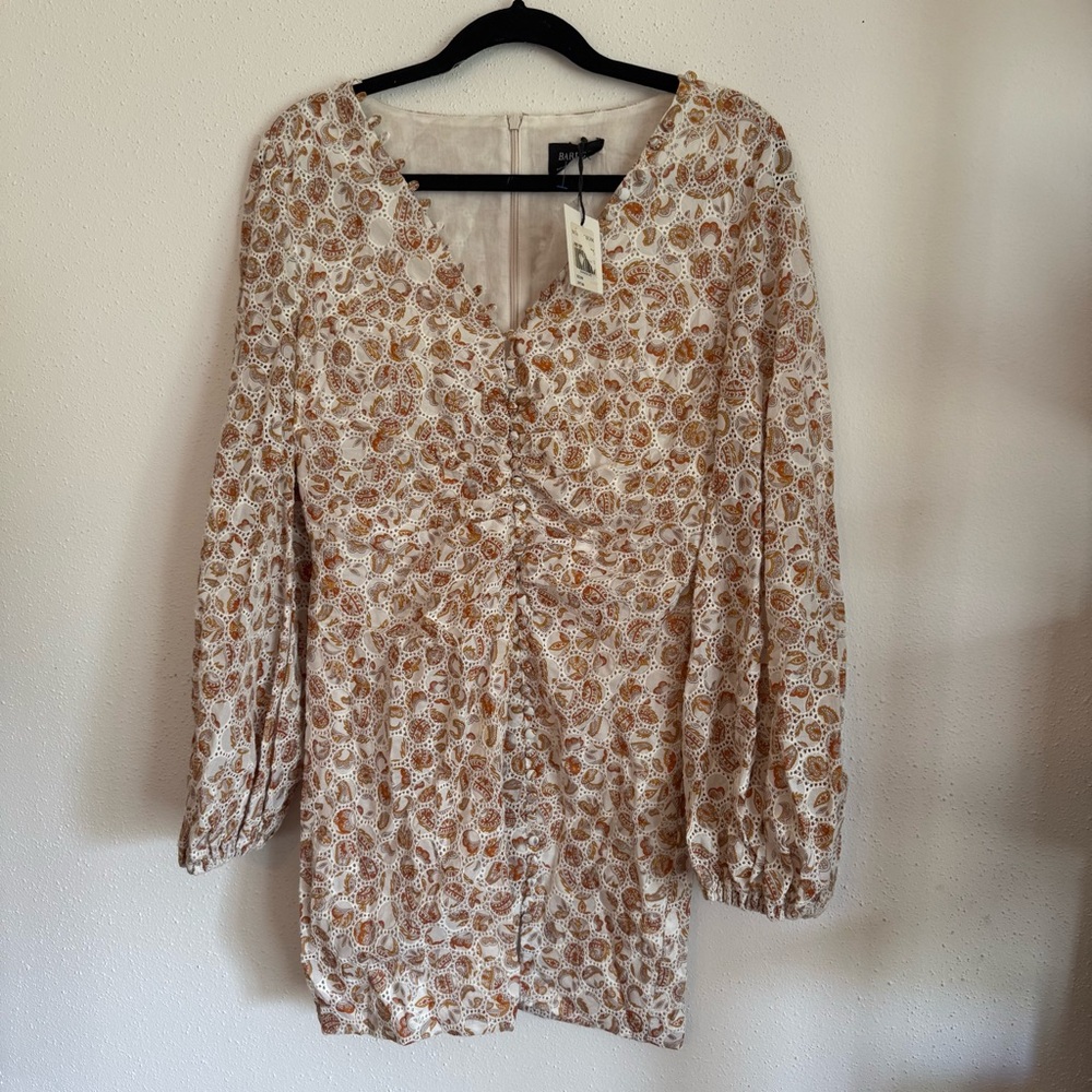 NWT Bardot Long Sleeve Dress in Cream and Brown Size 8